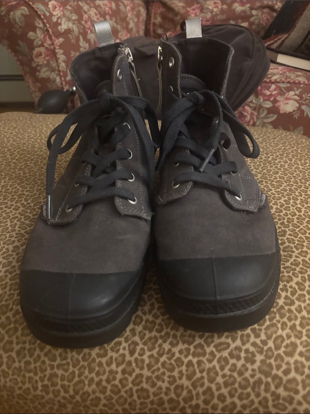 Palladium Canvas Combat Boots in Dark Gray